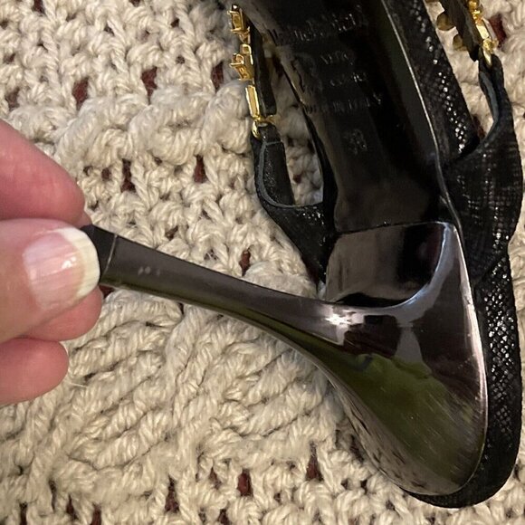 Marino Fabiani Sandals Women’s Sz38 Black Heels Rhinestone Accent.‎ W/defects on - Picture 12 of 15